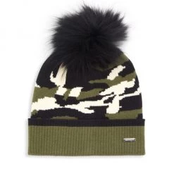 Bari Lynn Boy's Fox Fur Pom-Pom Camo Beanie For Kids
