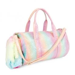 Bari Lynn Quilted Chevron Faux Fur Duffle & Cosmetic Bag Set For Kids