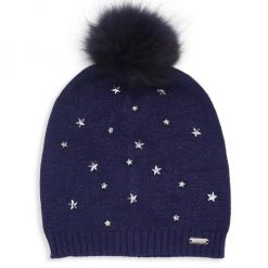 Bari Lynn Girl's Fox Fur Pom-Pom Star Embellished Beanie For Kids