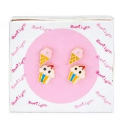 Bari Lynn Girl's 2-Pack Ice Cream Cone & Cupcake Earrings Set For Kids