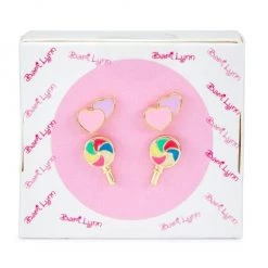 Bari Lynn Girl's 2-Pack Hearts & Lollipop Earrings Set For Kids